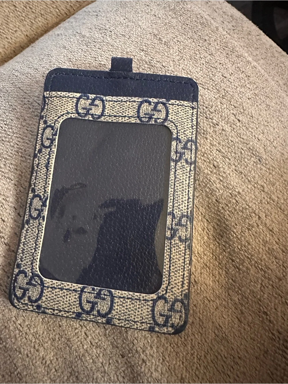 Source Unknown Beige and Navy GG Monogram Card & Key Holder